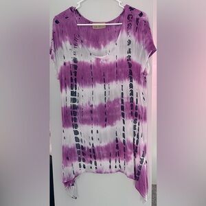 Ella Samant Women’s Purple & White Tie-Dye Short Sleeve Top - Size L - Pre-Loved